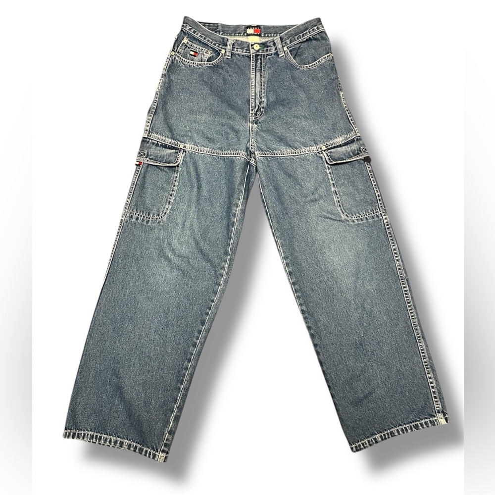 Vintage Y2K Tommy Hilfiger Relaxed Fit Blue Cargo Straight Baggy Jeans